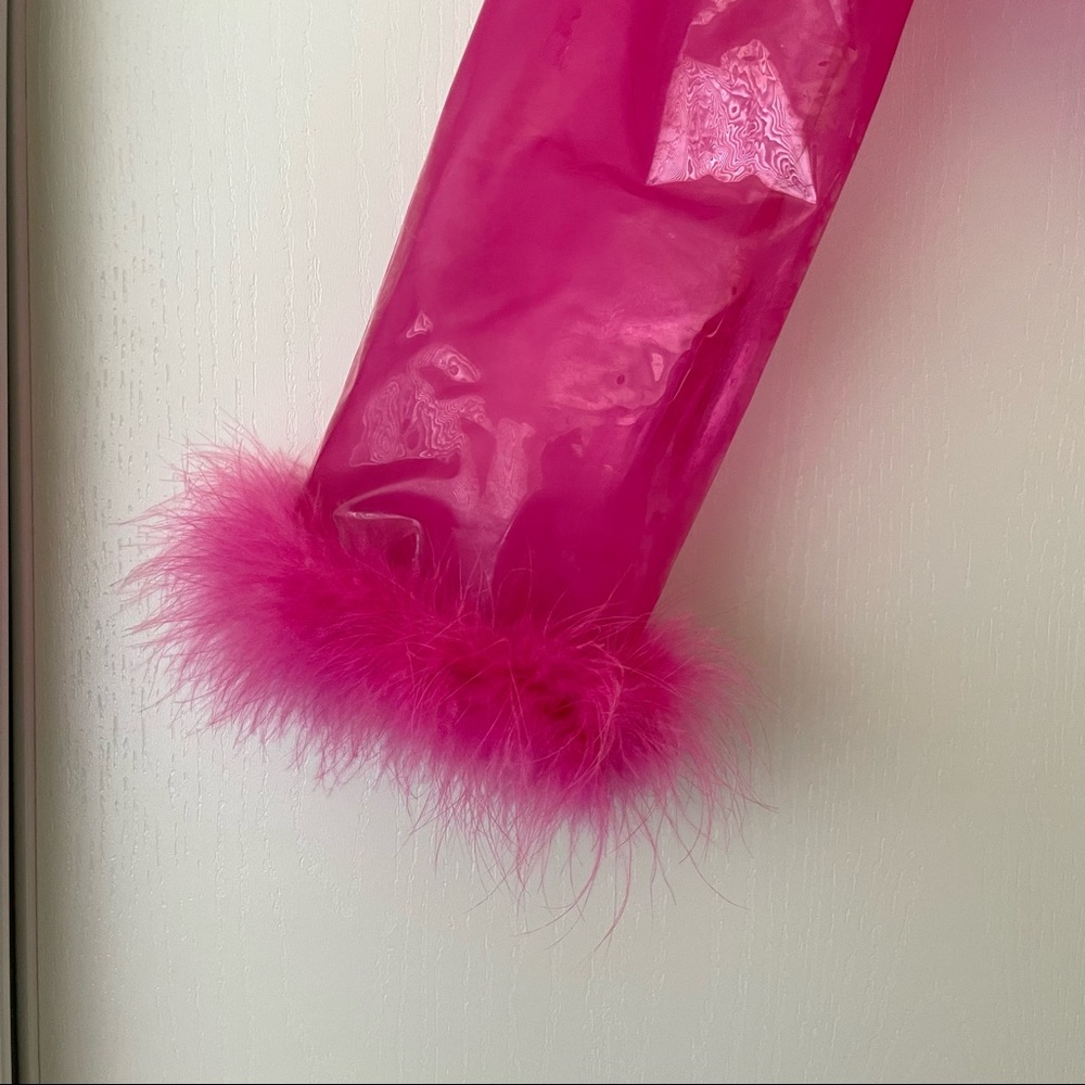 Dolls Kill Hot Pink Faux Fur Trim PVC Crop Jacket - Picture 7 of 9